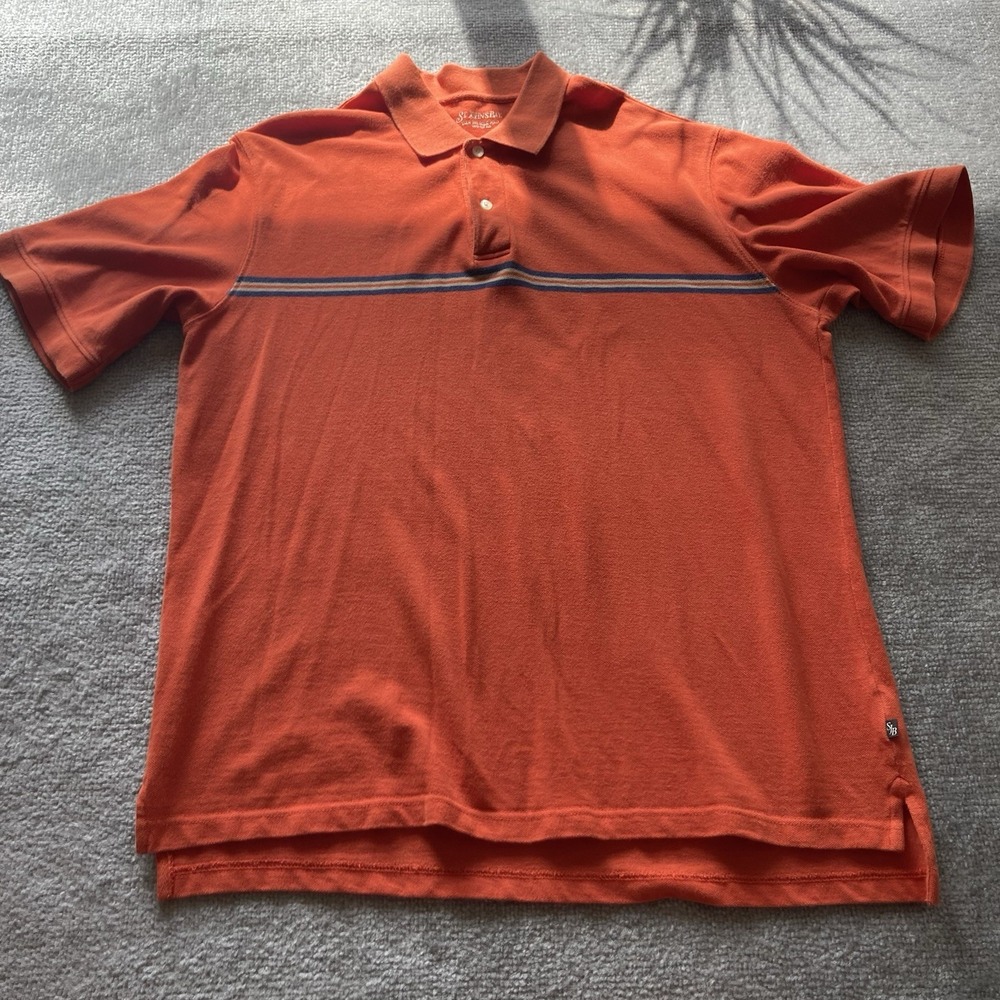 Old Navy Mens Large Orange Polo Shirt Stripe Chest Short Sleeve Casual